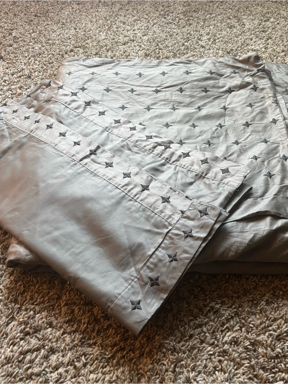 IKEA Gray Cotton Duvet Cover 2 pillow queen Vinranka  Embroidery star snaps